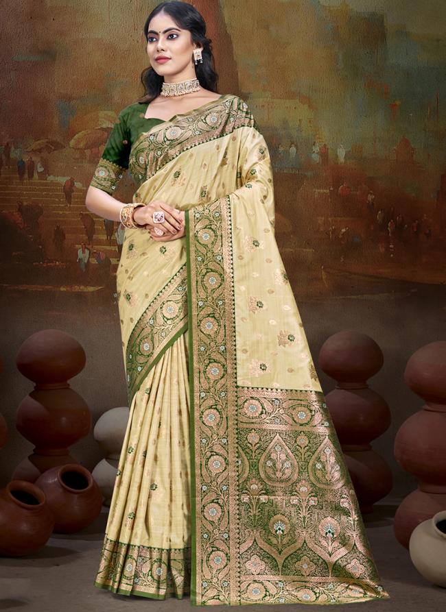 Silk Green Festival Wear Weaving  Saree